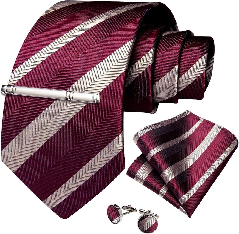 DiBanGu Mens Striped Tie Silk Woven Necktie and Pocket Square Cufflinks Tie Clip Set Wedding Business Formal Gift Tie for Men - Image 3